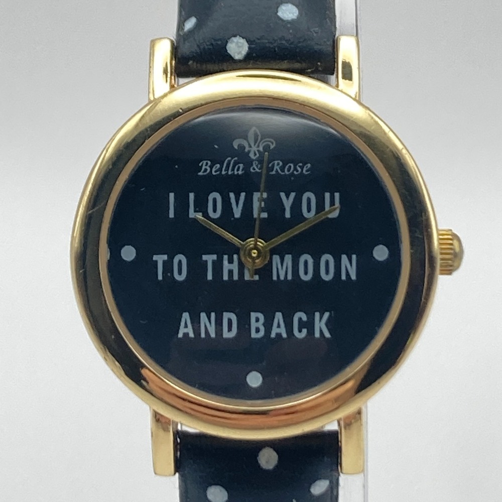 Love You To The Moon Women's Watch 27mm Gold Tone Gift Polka Dot New Battery 8"